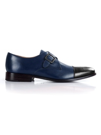 Dark Blue and Black Premium Single Strap Toecap Monk main shoe image