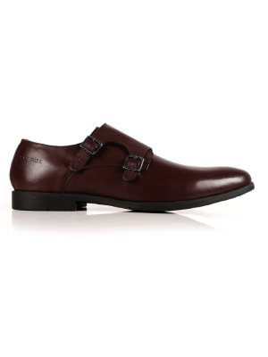 Burgundy Double Strap Monk Leather Shoes main shoe image