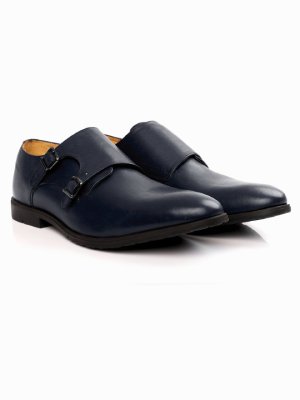 Dark Blue Double Strap Monk Leather Shoes alternate shoe image