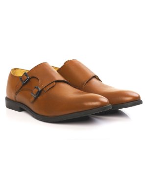 Tan Double Strap Monk Leather Shoes alternate shoe image