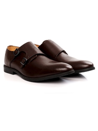 Brown Double Strap Monk Leather Shoes alternate shoe image