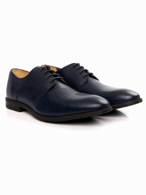Dark Blue Plain Derby Leather Shoes alternate shoe image