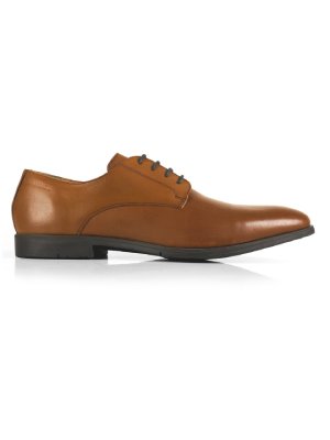 Tan Plain Derby Leather Shoes main shoe image