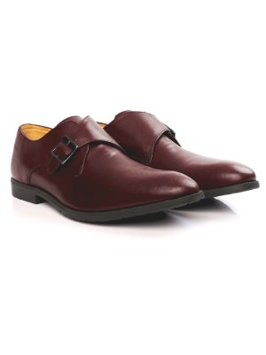 Burgundy Single Strap Monk Leather Shoes alternate shoe image