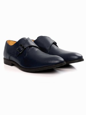 Dark Blue Single Strap Monk Leather Shoes alternate shoe image
