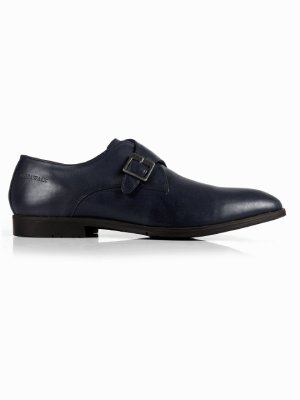 Dark Blue Single Strap Monk Leather Shoes main shoe image