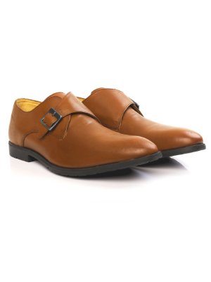 Tan Single Strap Monk Leather Shoes alternate shoe image