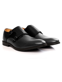 Black and Gray Double Strap Monk Leather Shoes alternate shoe image
