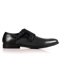 Black and Gray Double Strap Monk Leather Shoes main shoe image