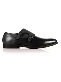 Gray and Black Double Strap Monk Leather Shoes main shoe image