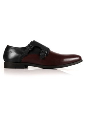 Black and Burgundy Double Strap Monk Leather Shoes main shoe image