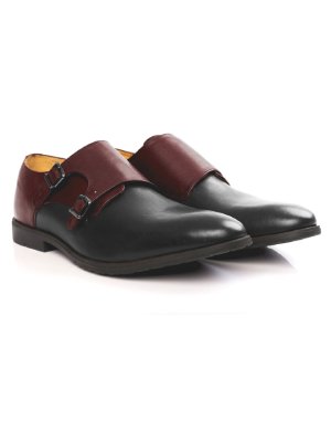 Burgundy and Black Double Strap Monk Leather Shoes alternate shoe image