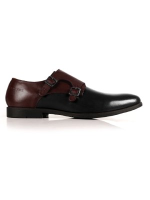 Burgundy and Black Double Strap Monk Leather Shoes main shoe image