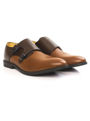 Brown and Tan Double Strap Monk Leather Shoes alternate shoe image