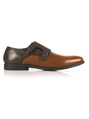Brown and Tan Double Strap Monk Leather Shoes main shoe image