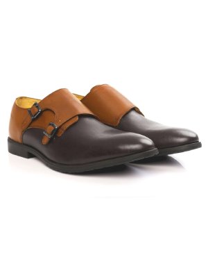 Tan and Brown Double Strap Monk Leather Shoes alternate shoe image