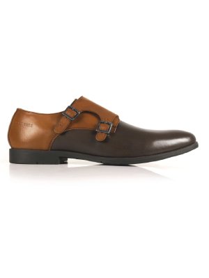 Tan and Brown Double Strap Monk Leather Shoes main shoe image