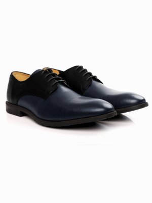 Black and Dark Blue Plain Derby Leather Shoes alternate shoe image