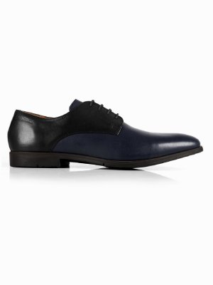 Black and Dark Blue Plain Derby Leather Shoes main shoe image