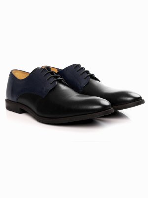 Dark Blue and Black Plain Derby Leather Shoes alternate shoe image