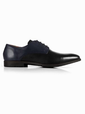 Dark Blue and Black Plain Derby Leather Shoes main shoe image