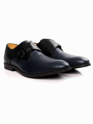 Black and Dark Blue Single Strap Monk Leather Shoes alternate shoe image