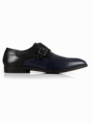 Black and Dark Blue Single Strap Monk Leather Shoes main shoe image