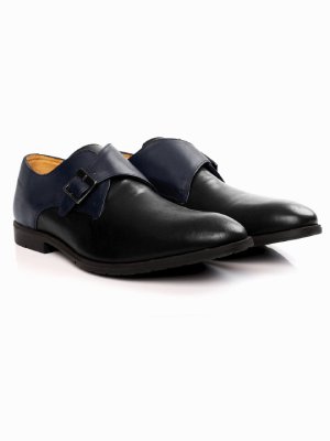 Dark Blue and Black Single Strap Monk Leather Shoes alternate shoe image