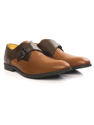 Brown and Tan Single Strap Monk Leather Shoes alternate shoe image