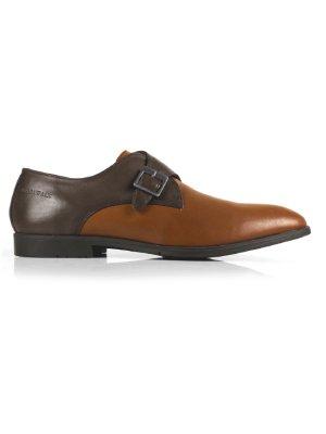 Brown and Tan Single Strap Monk Leather Shoes main shoe image