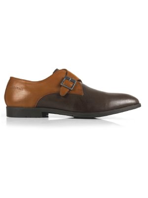 Tan and Brown Single Strap Monk Leather Shoes main shoe image