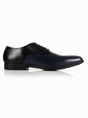 Black and Dark Blue Plain Oxford Leather Shoes main shoe image