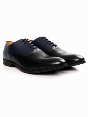Dark Blue and Black Plain Oxford Leather Shoes alternate shoe image