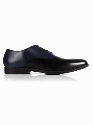 Dark Blue and Black Plain Oxford Leather Shoes main shoe image