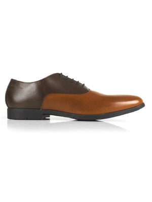 Brown and Tan Plain Oxford Leather Shoes main shoe image