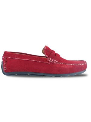 Red Penny Loafer Moccasins Leather Shoes main shoe image