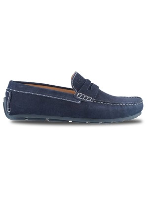 Navy Blue Penny Loafer Moccasins Leather Shoes main shoe image