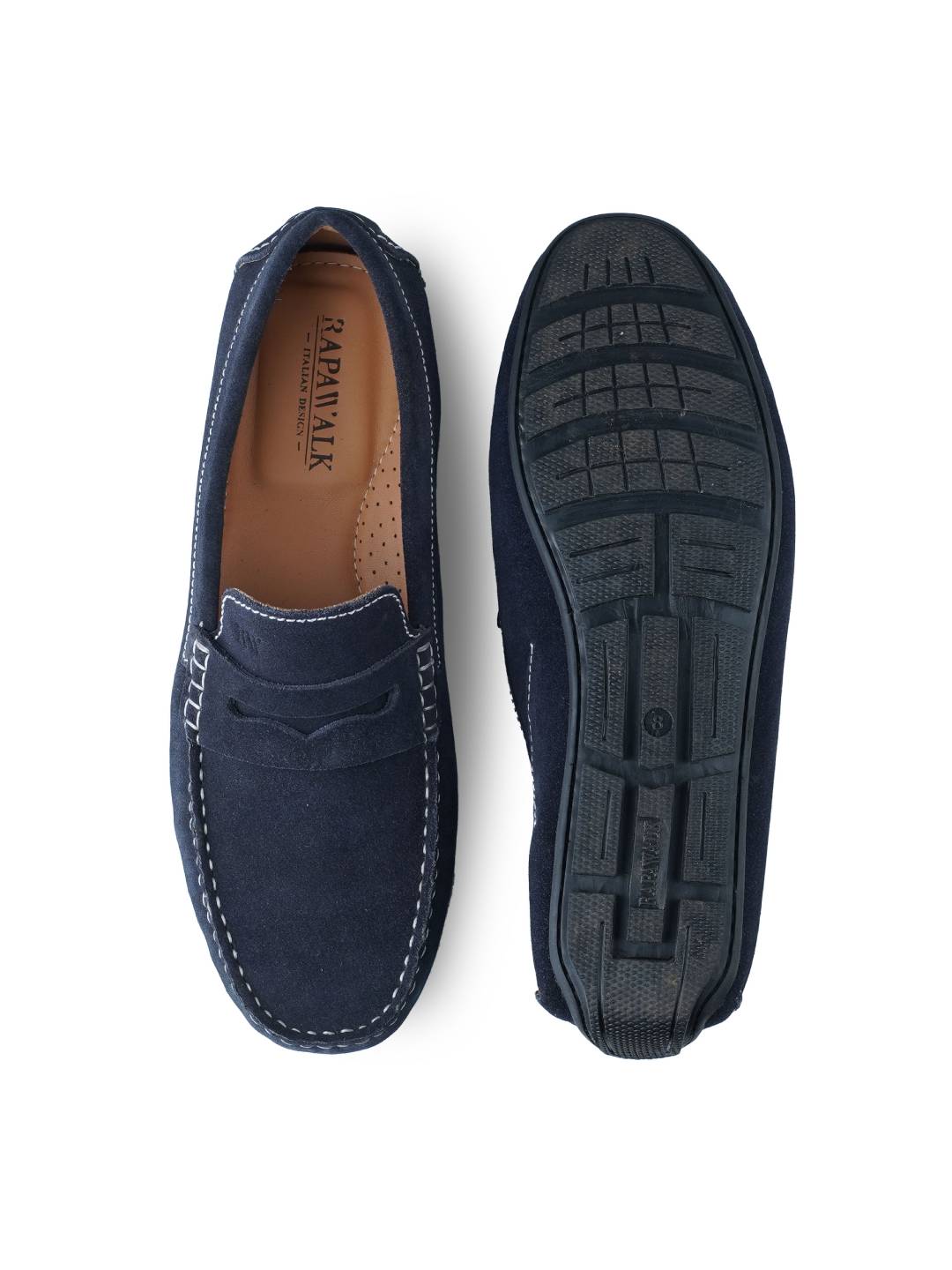 Navy Blue Penny Loafer Moccasins Leather Shoes - Main Image