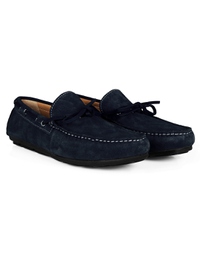 Navy Blue Boat Moccasins Leather Shoes alternate shoe image