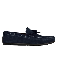 Navy Blue Boat Moccasins Leather Shoes main shoe image
