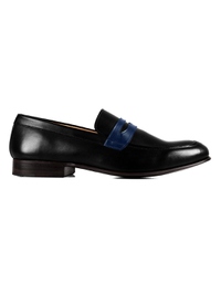 Black and Dark Blue Premium Apron Halfstrap Slipon main shoe image