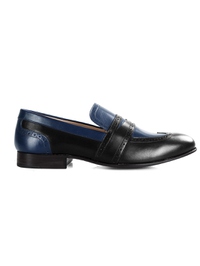 Black and Dark Blue Premium Wingcap Slipon main shoe image