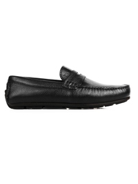 Black Penny Loafer Moccasins Leather Shoes main shoe image