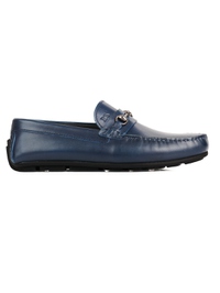 Dark Blue Horsebit Moccasins Leather Shoes main shoe image