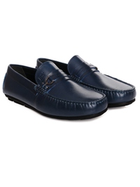 Dark Blue Saddle Buckle Moccasins Leather Shoes alternate shoe image