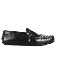 Black Plain Apron Moccasins Leather Shoes main shoe image