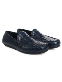 Dark Blue Plain Apron Moccasins Leather Shoes alternate shoe image