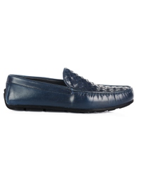 Dark Blue Plain Apron Moccasins Leather Shoes main shoe image
