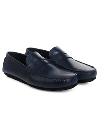 Dark Blue Penny Loafer Moccasins Leather Shoes alternate shoe image