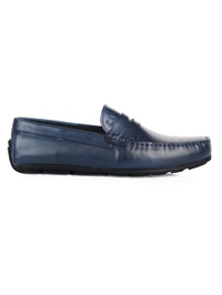 Dark Blue Penny Loafer Moccasins Leather Shoes main shoe image